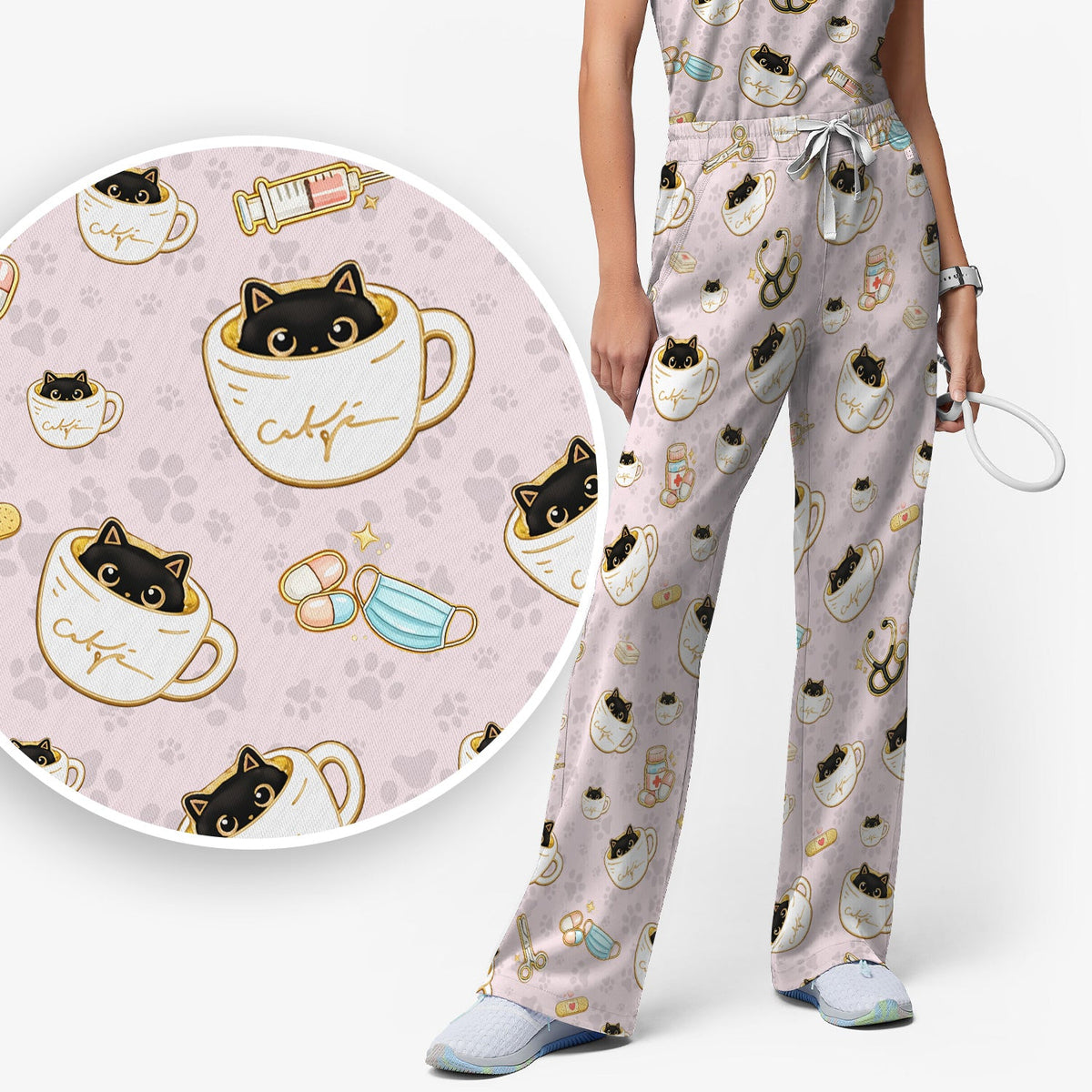 Coffee Cat Nurse Scrub Set
