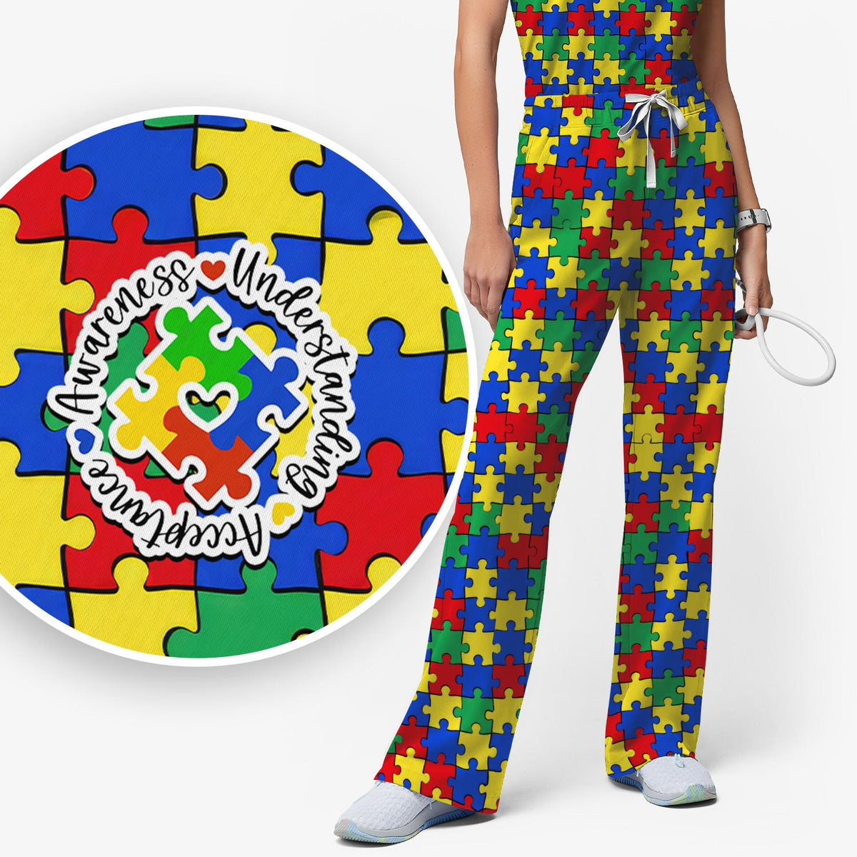 Autism Awareness Puzzle Nurse Scrub Set