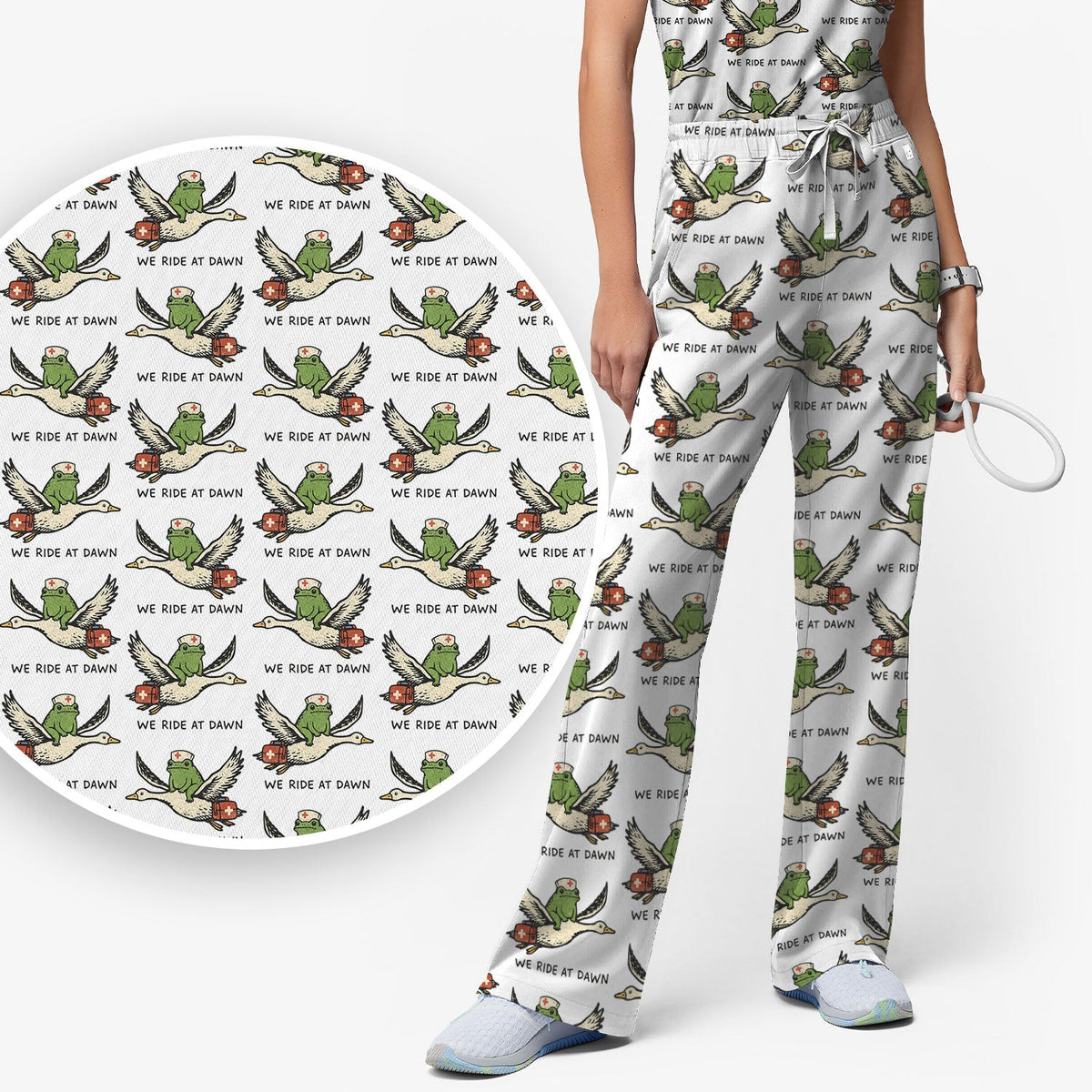 Frog Riding Goose Nurse Scrub Set
