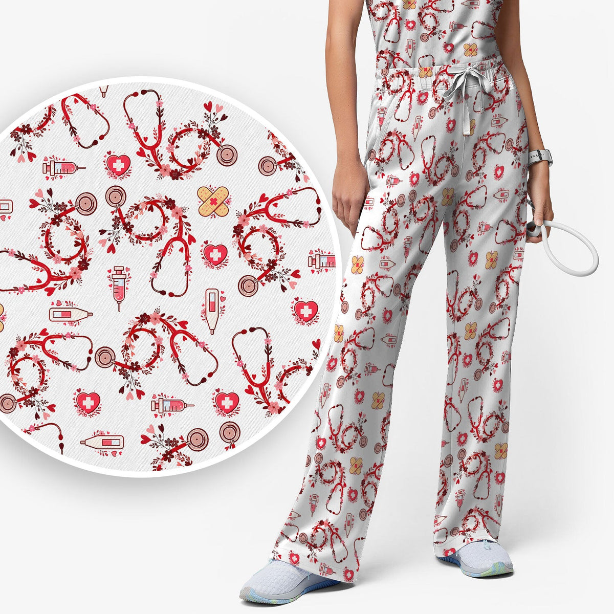 Heart Stethoscope Nurse Scrub Set
