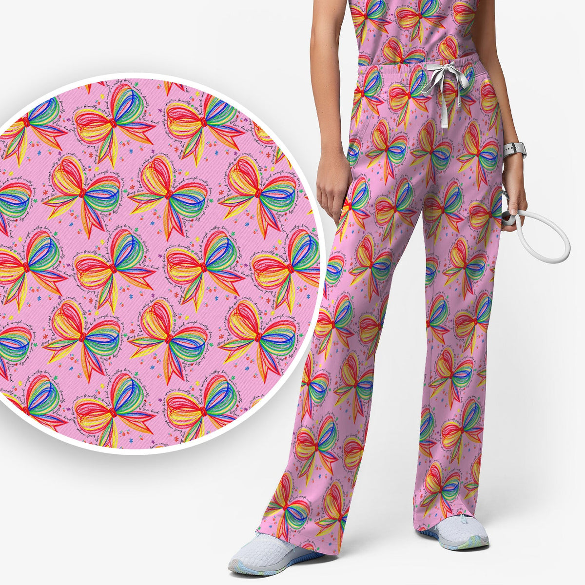 Colorful Rainbow Bow Nurse Scrub Set