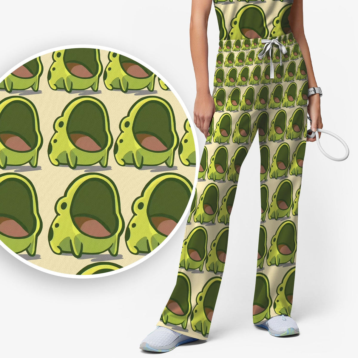 Green Frog Cartoon Nurse Scrub Set