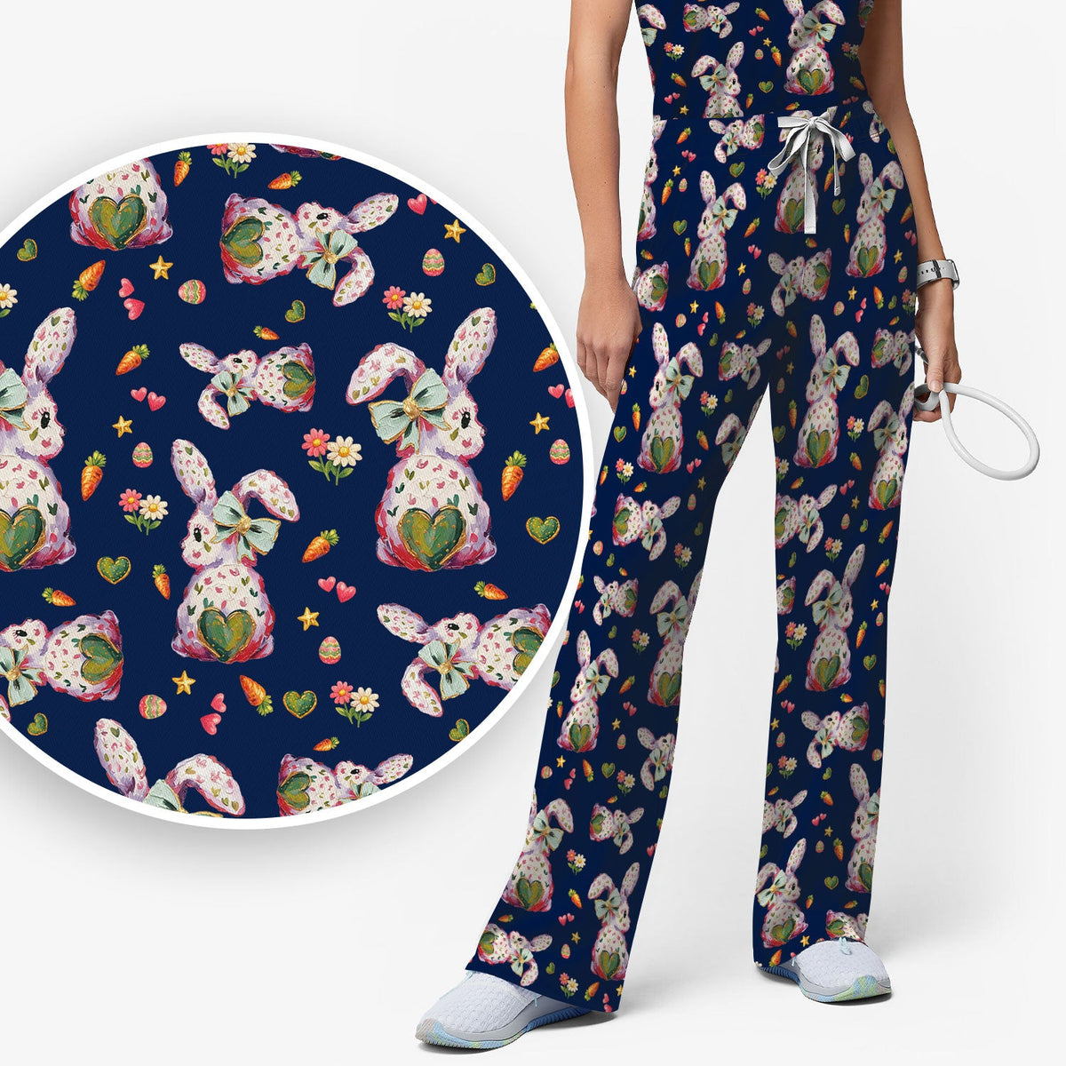 Pastel Bunny Easter Nurse Scrub Set