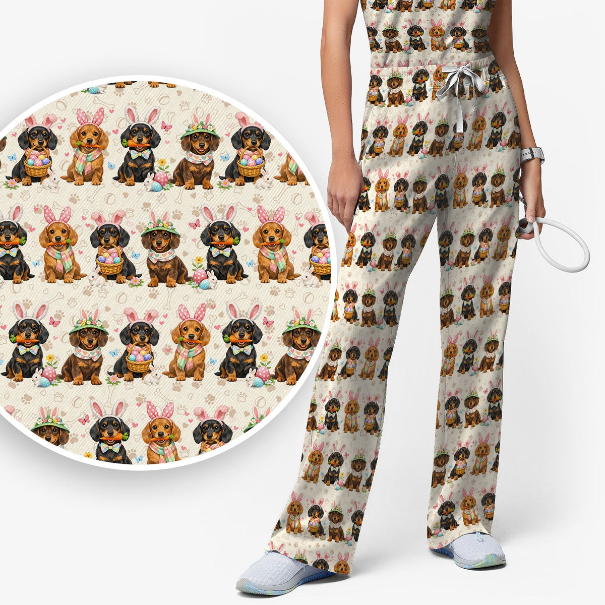Easter Dachshund Bunny Nurse Scrub Set