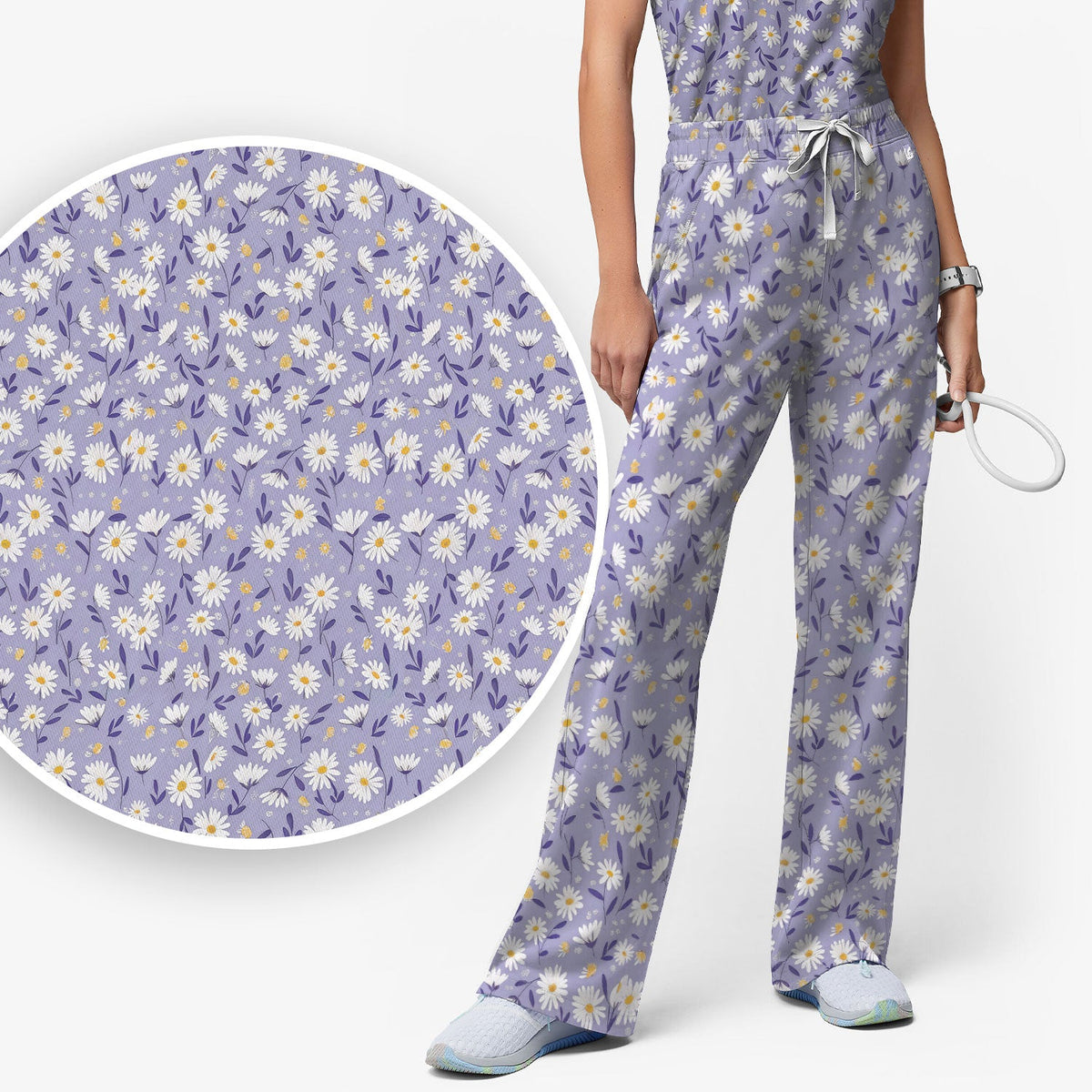 Purple Daisy Botanical Nurse Scrub Set