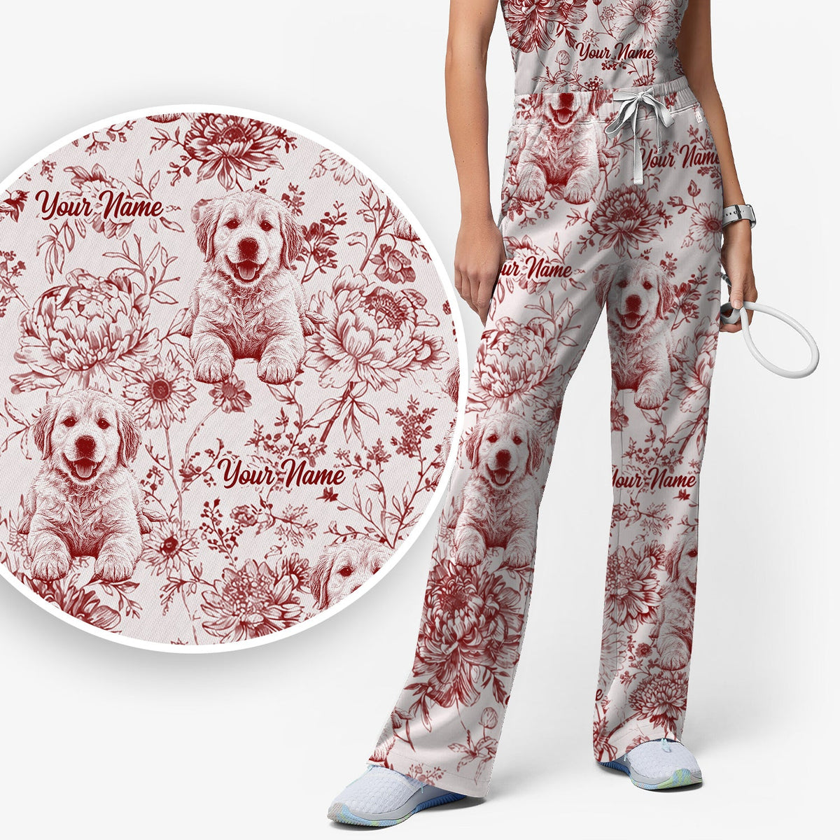 Personalized Pet Photo Floral Nurse Scrub Set