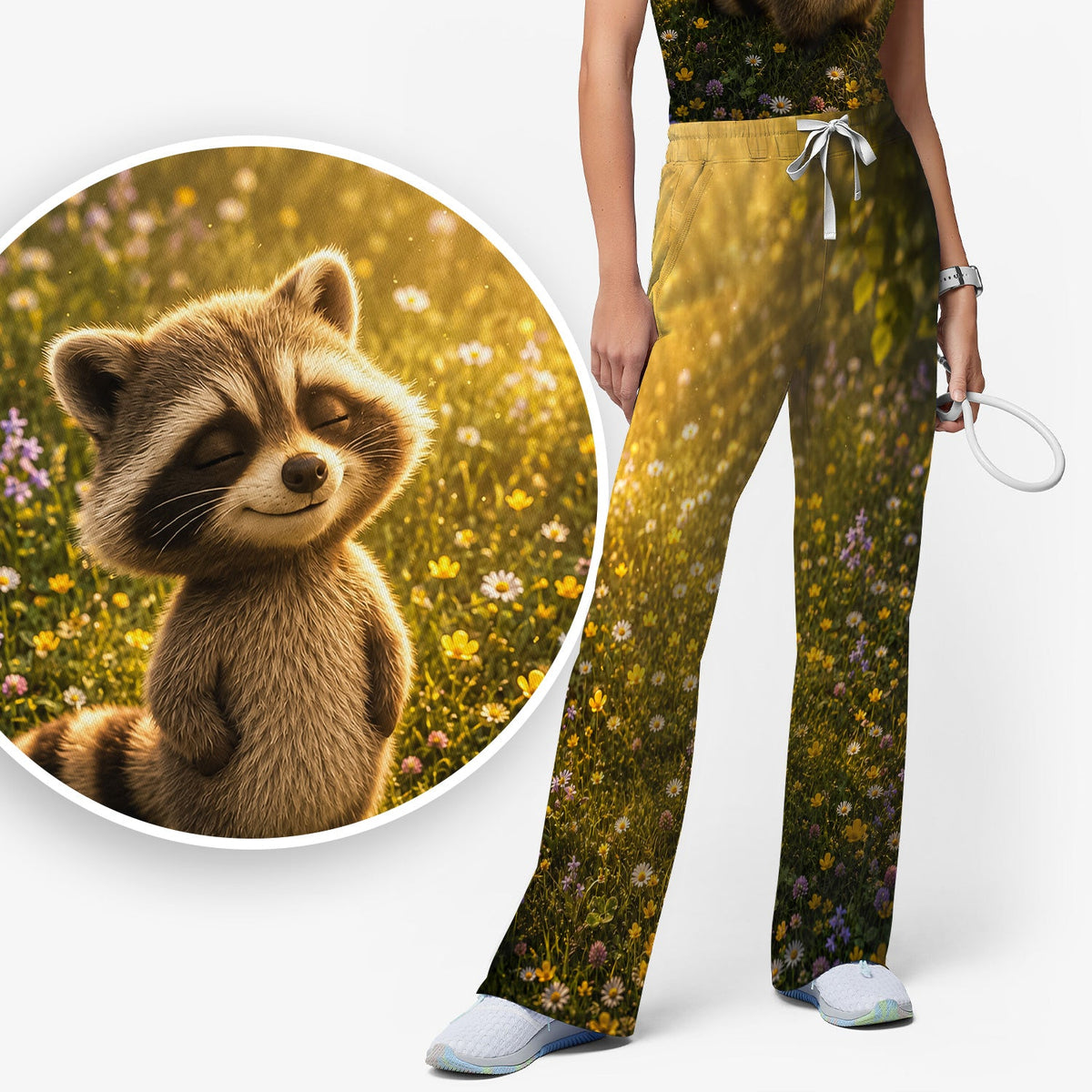 Smiling Raccoon Meadow Flower Nurse Scrub Set