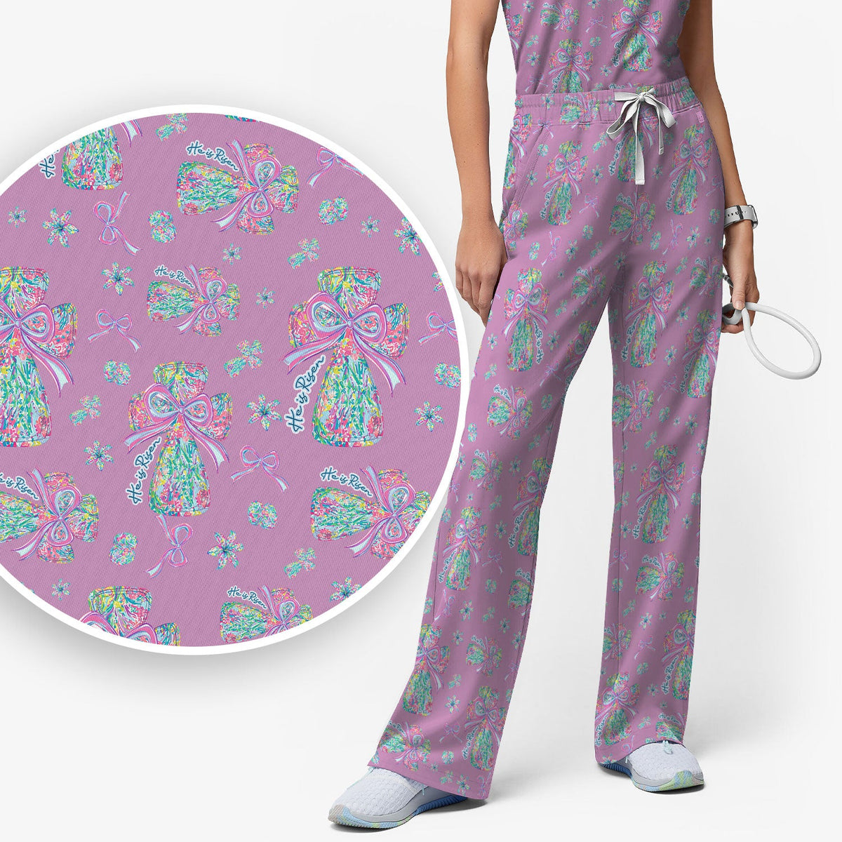 Colorful Bow Nurse Scrub Set