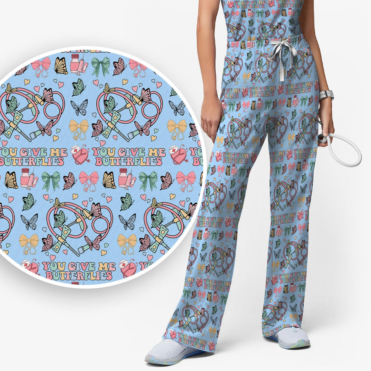 Butterfly Heart Nurse Scrub Set - Valentines Day Gift