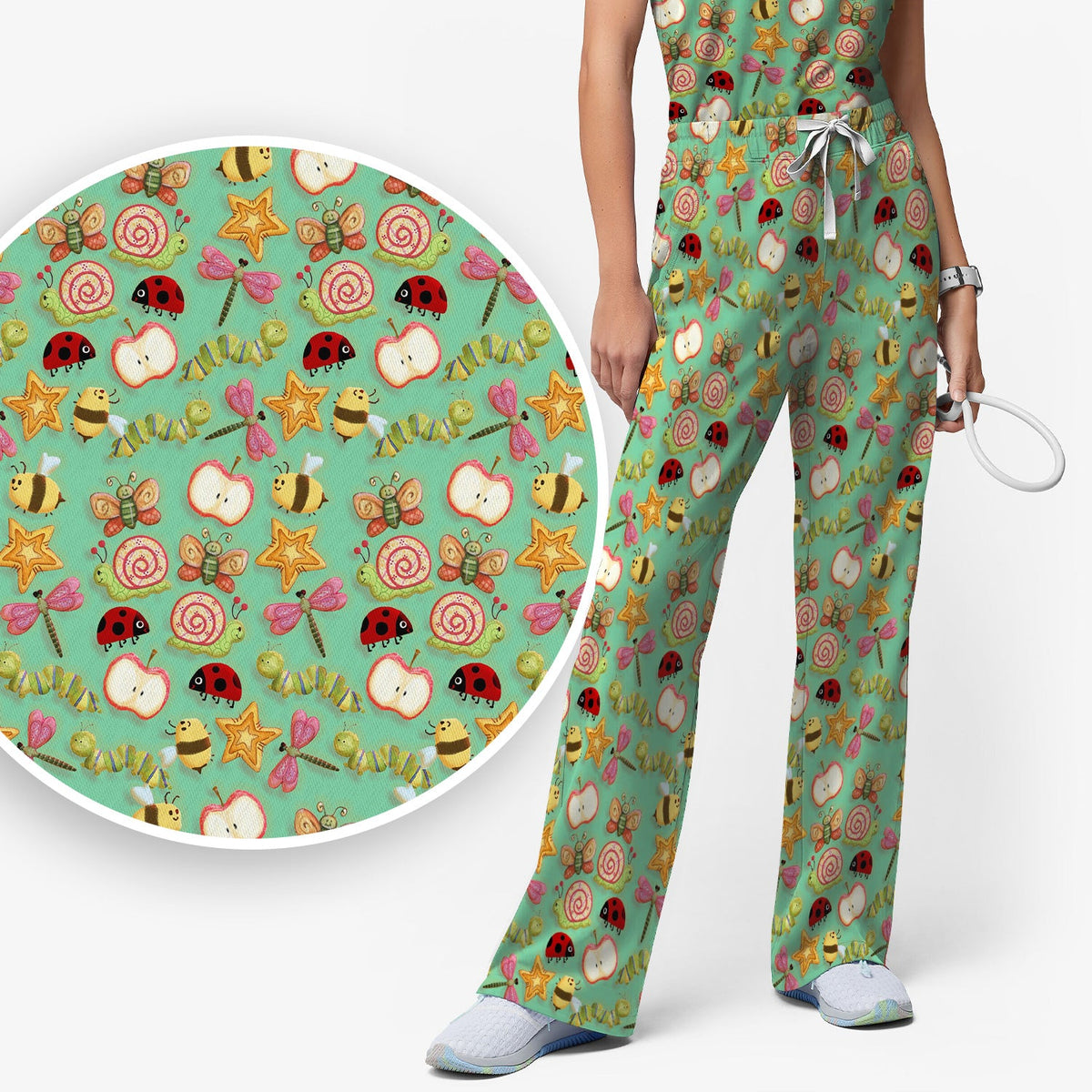 Snail Ladybug Caterpillar Apple Garden Nurse Scrub Set