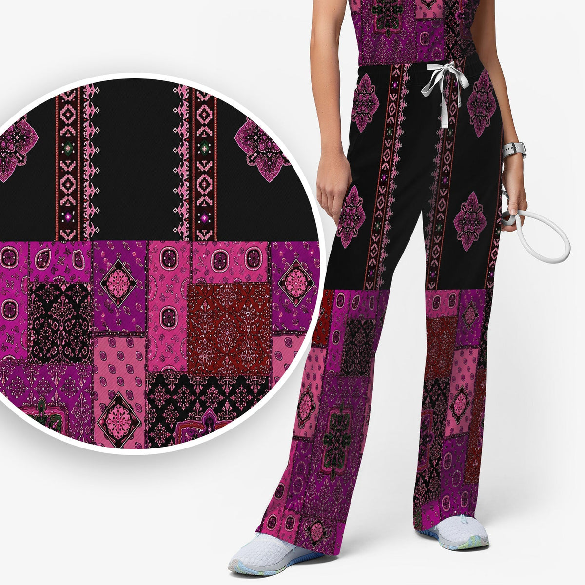 Boho Pink Bandana Patchwork Nurse Scrub Set