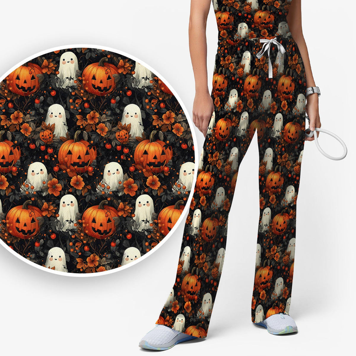 Spooky Ghost Pumpkin Nurse Scrub Set