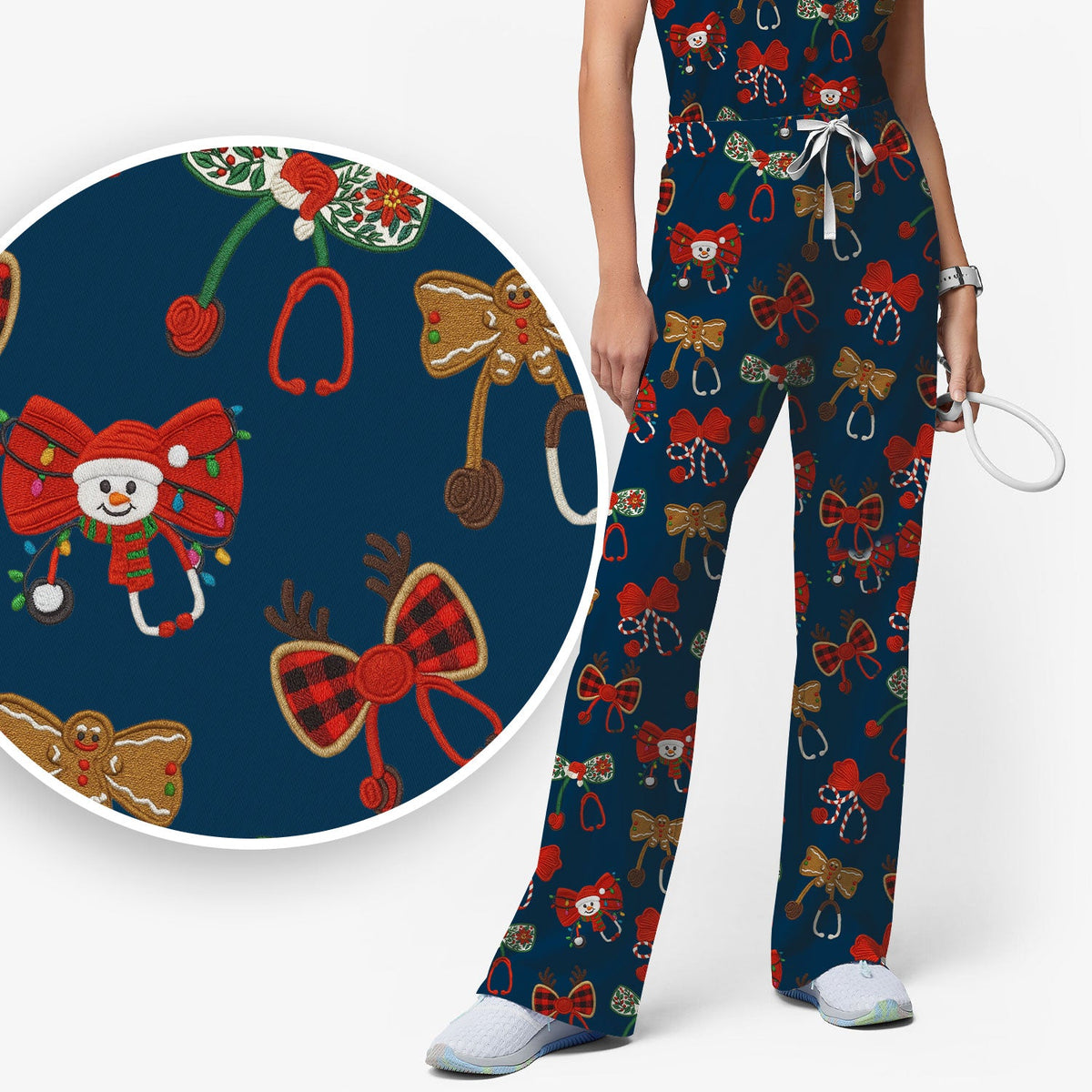 Christmas Stethoscope Bow Nurse Scrub Set