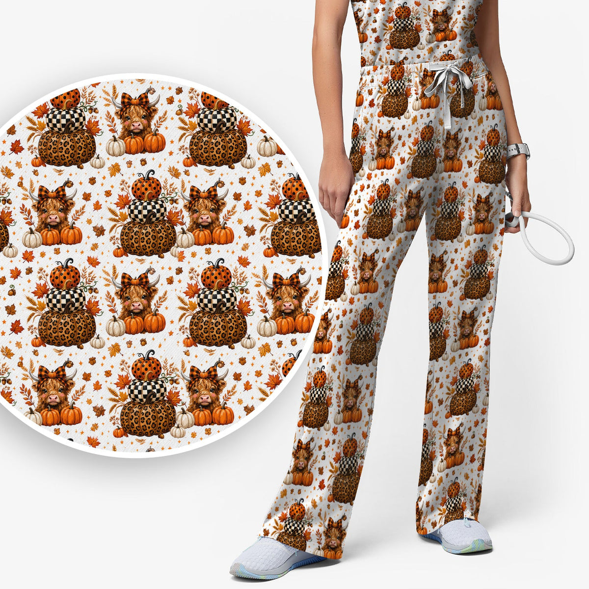 Fall Highland Cow Nurse Scrub Set