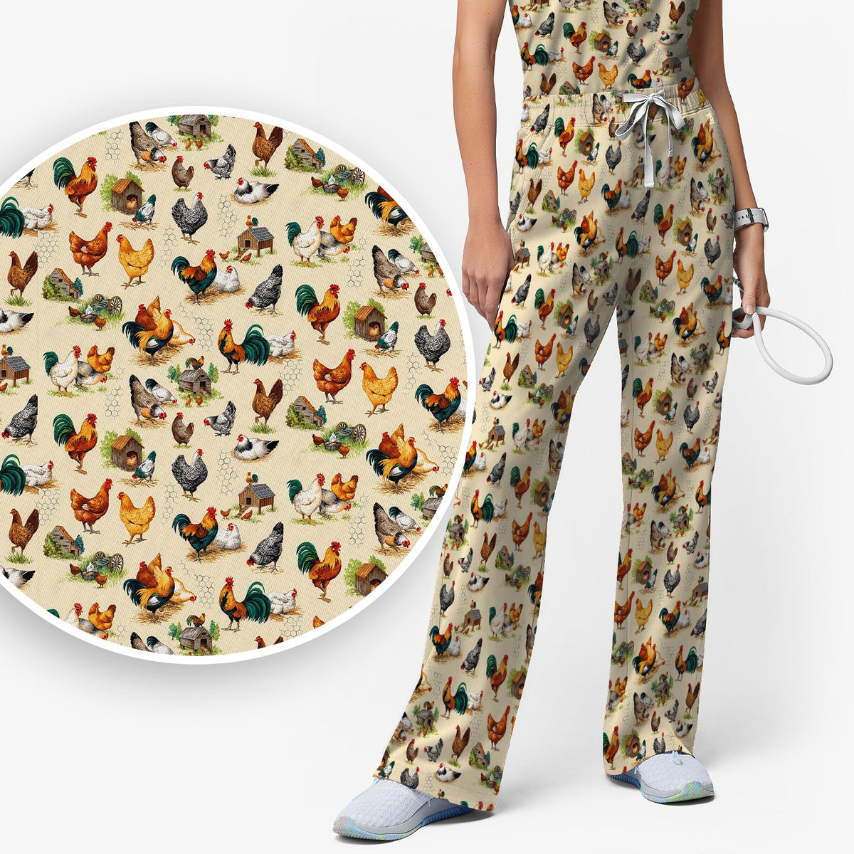 Farm Chicken Rooster Coop Nurse Scrub Set