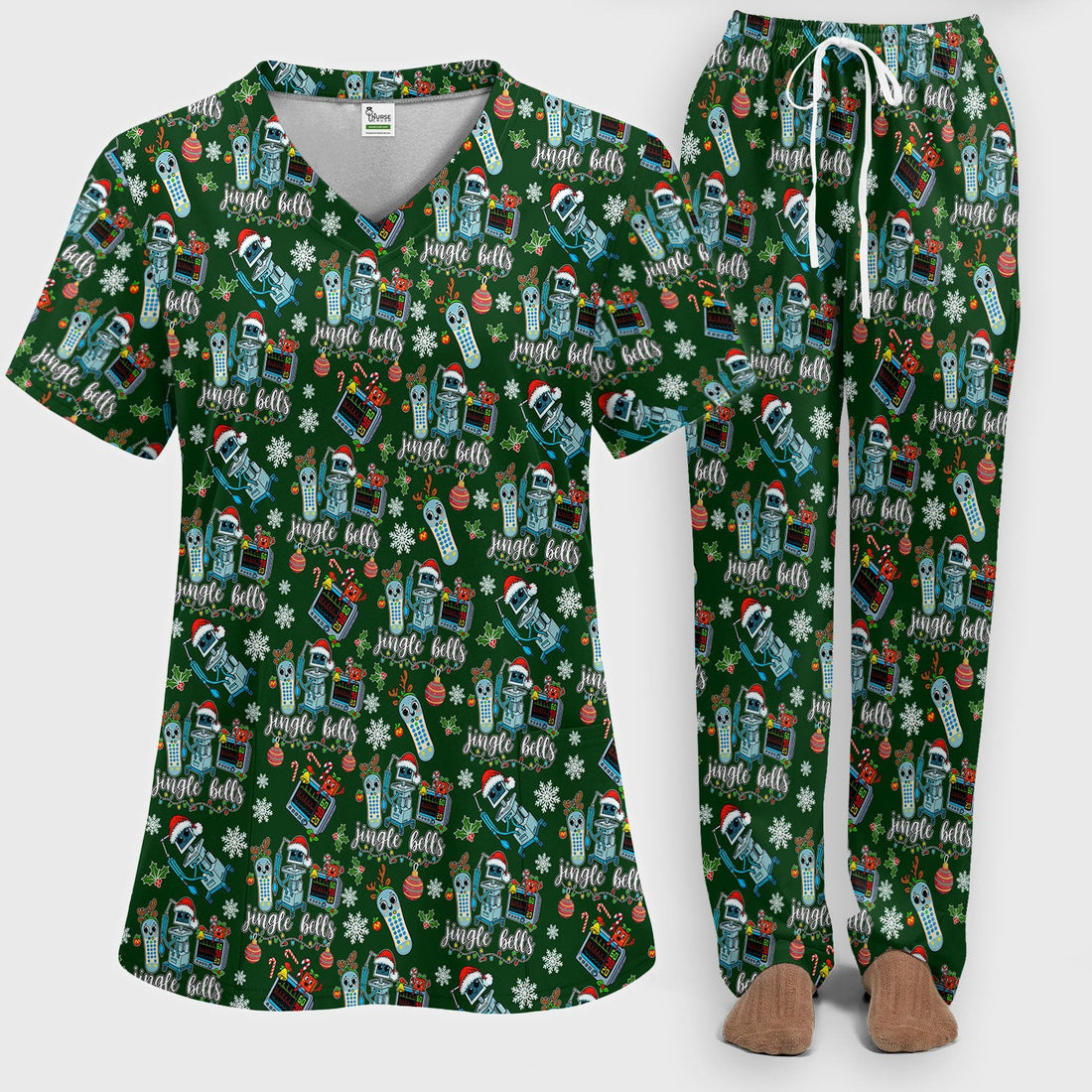 Jingle Bells Nurse Scrub Set - Christmas Gift