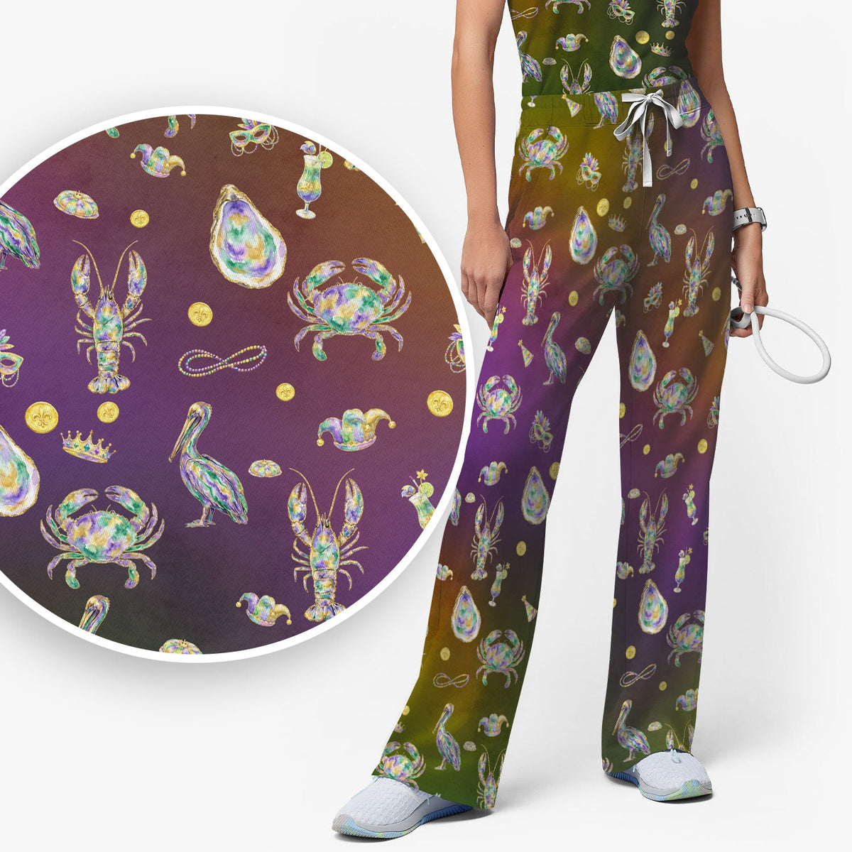 Mardi Gras Seafood Nurse Scrub Set