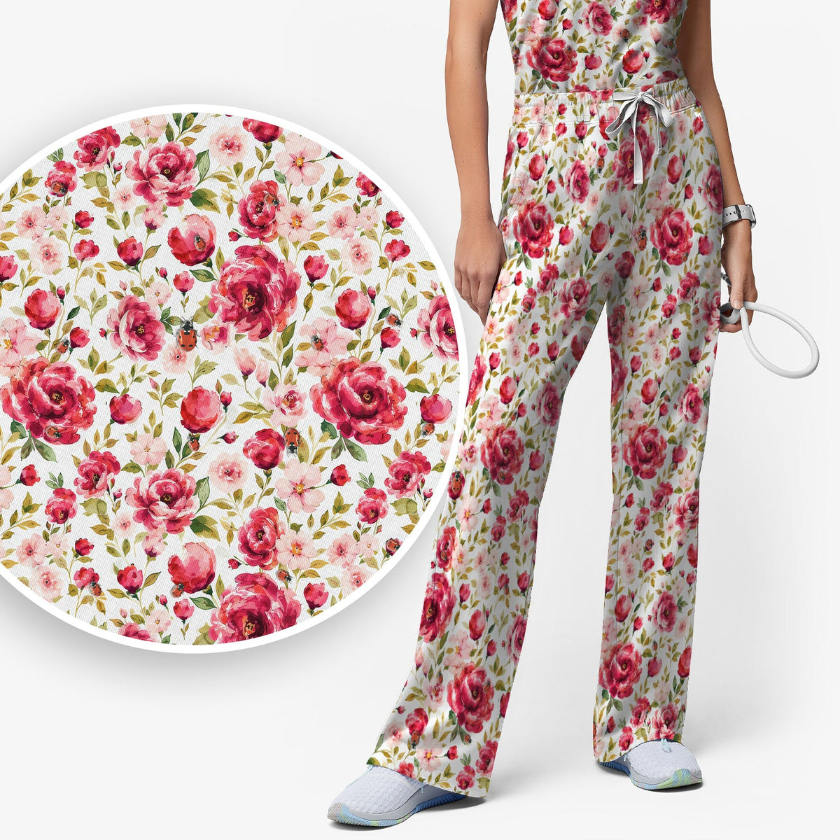 Pink Rose Ladybug Garden Nurse Scrub Set