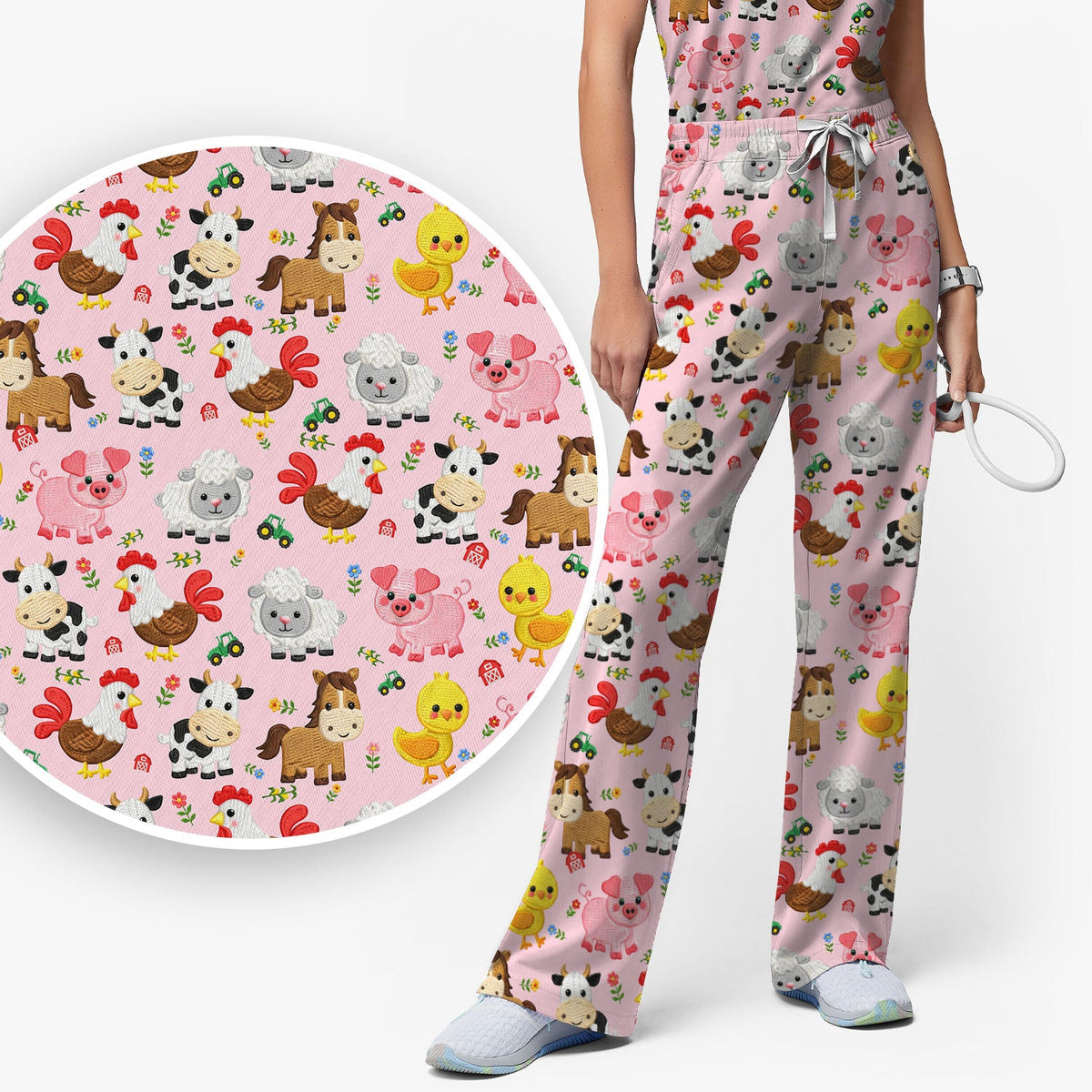 Cartoon Farm Animal Nurse Scrub Set