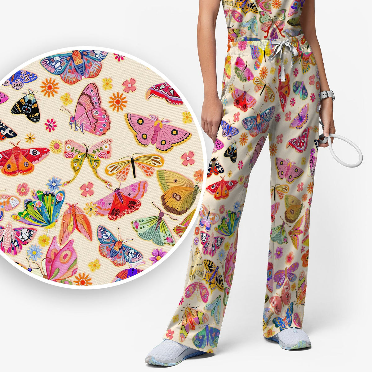 Colorful Butterfly Floral Nurse Scrub Set