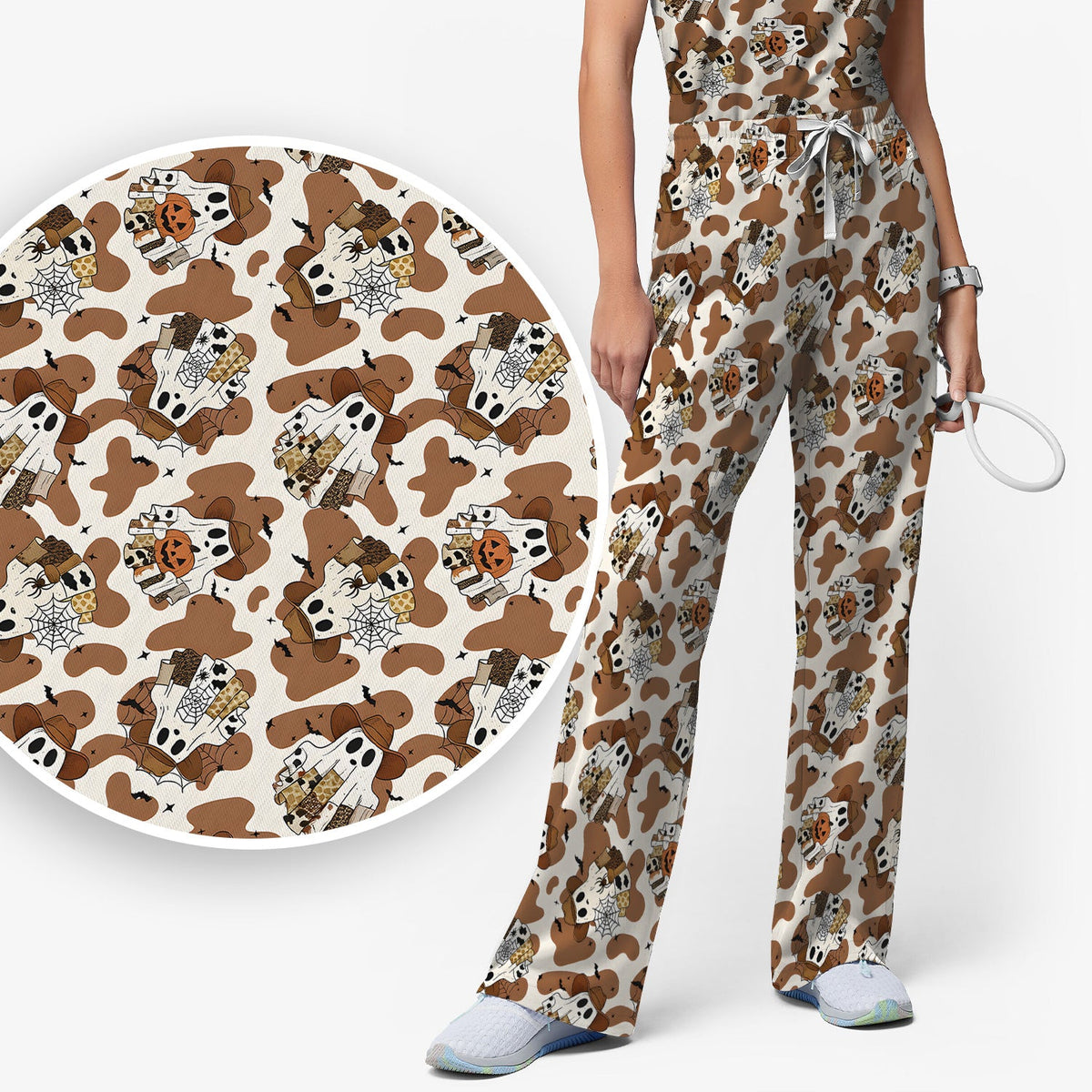 Cow Ghost Nurse Scrub Set - Halloween Gift