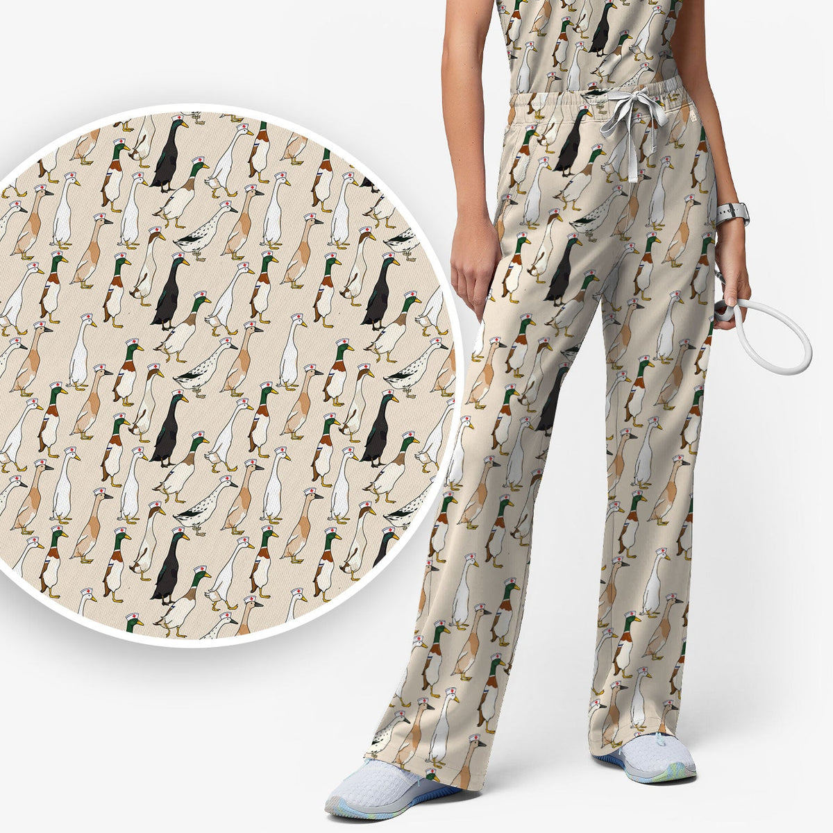 Duck Pattern Nurse Scrub Set