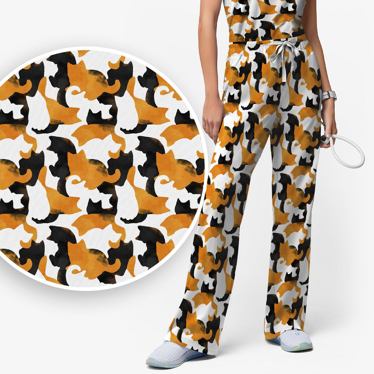 Calico Cat Silhouette Nurse Scrub Set