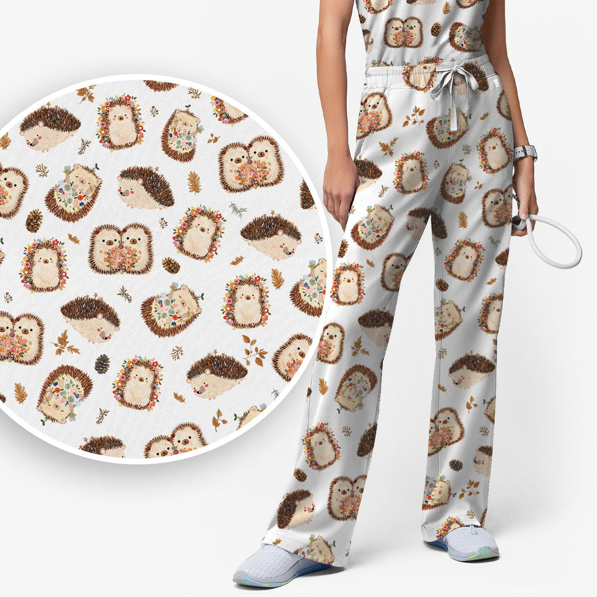 Hedgehog Floral Nurse Scrub Set