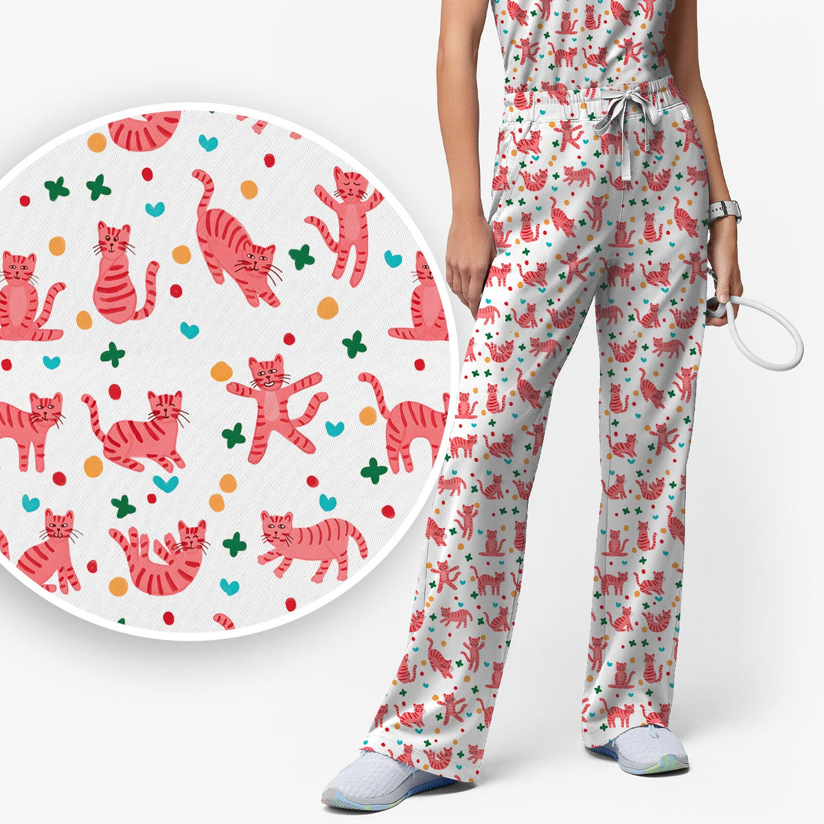 Pink Cat Nurse Scrub Set