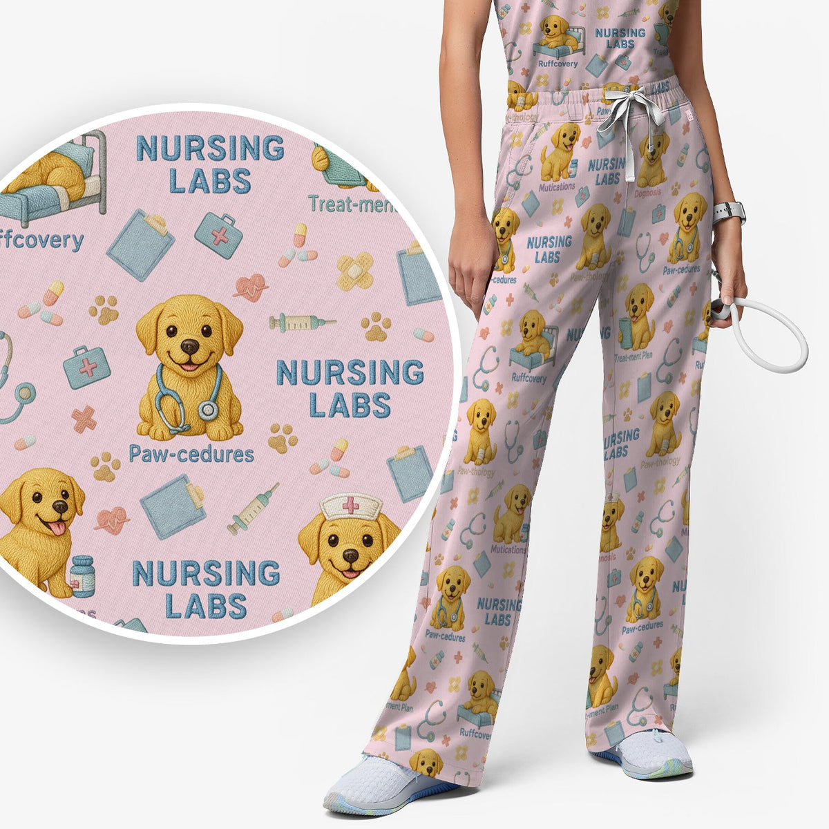 Labrador Nursing Scrub Set, Cute Dog Pattern Nurse Uniform,  Comfortable Scrubs For Nurses
