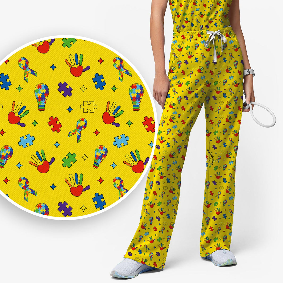 Autism Awareness Colorful Puzzle Nurse Scrub Set