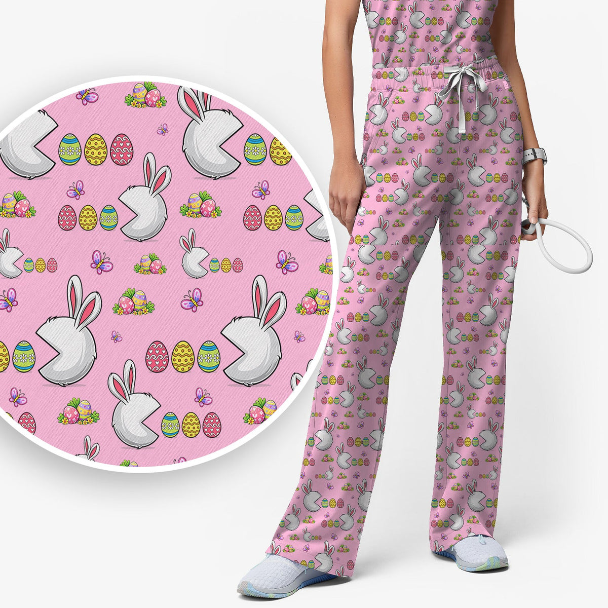 Bunny Colorful Eggs Nurse Scrub Set - Easter Gift