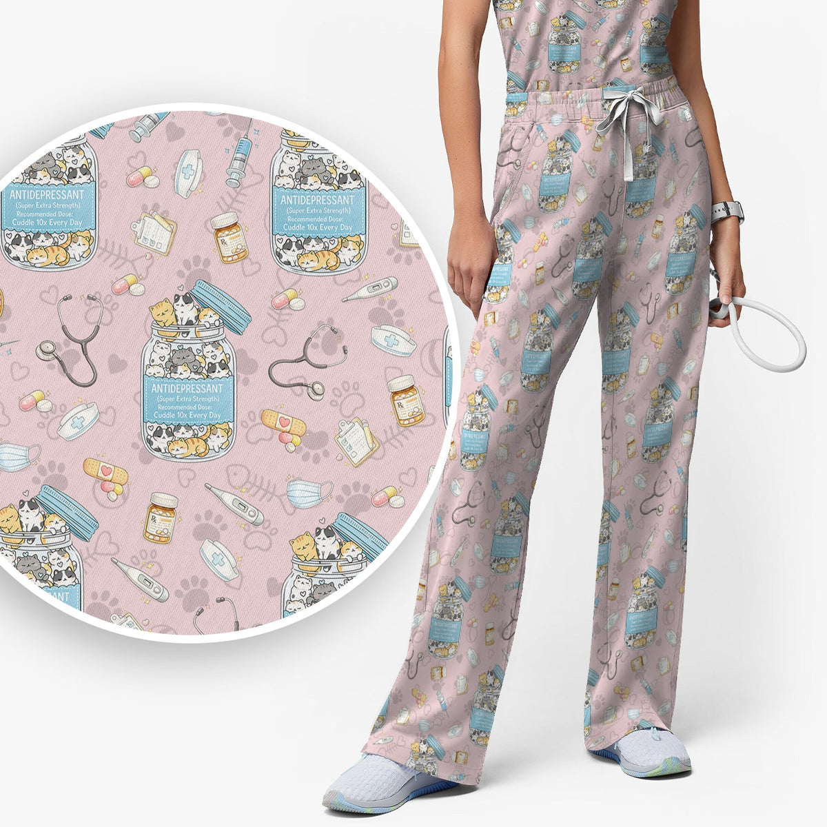 Antidepressant Cat Jar Nurse Scrub Set