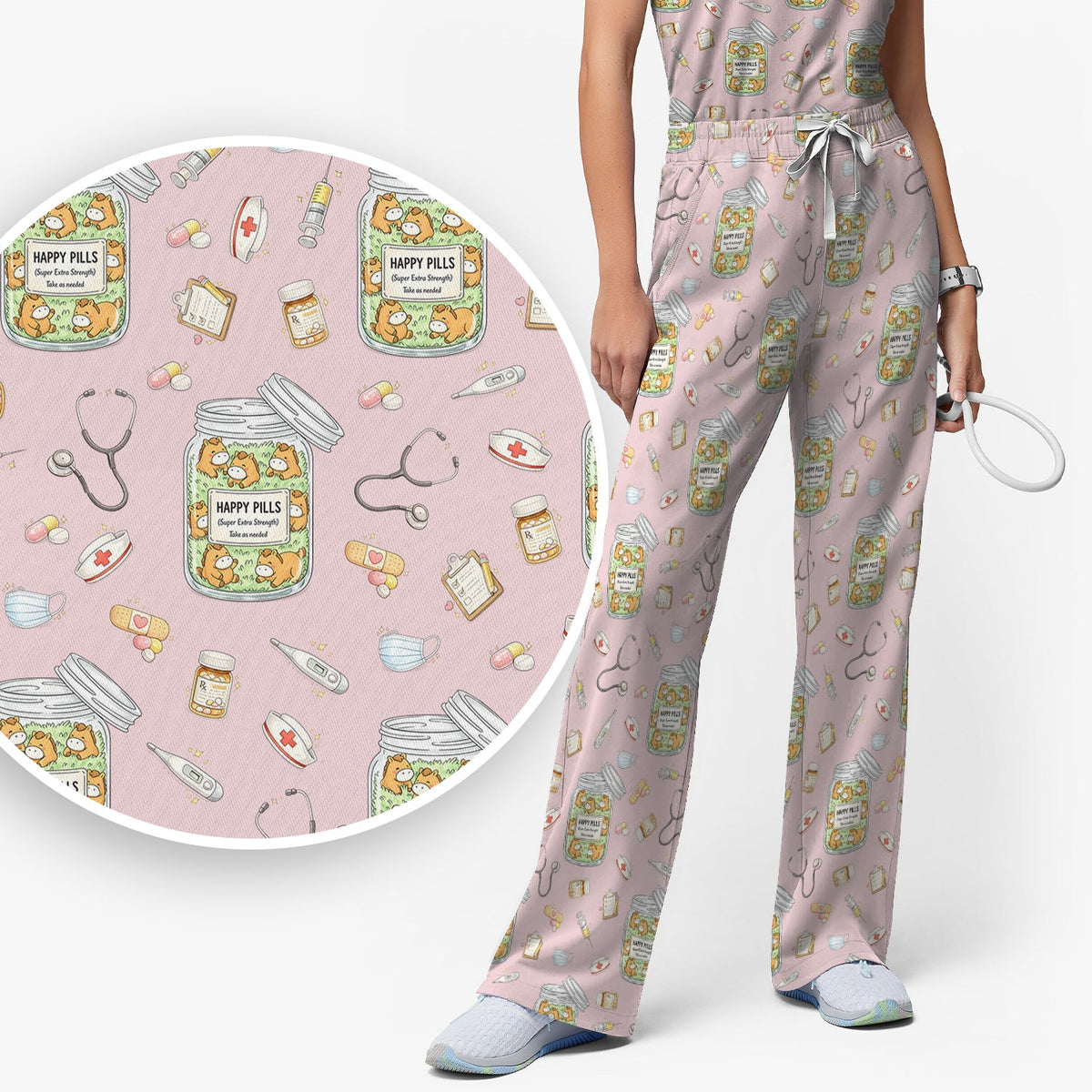 Happy Pills Horse Nurse Scrub Set