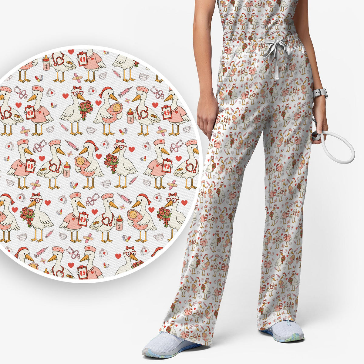 Valentine Goose Nurse Scrub Set