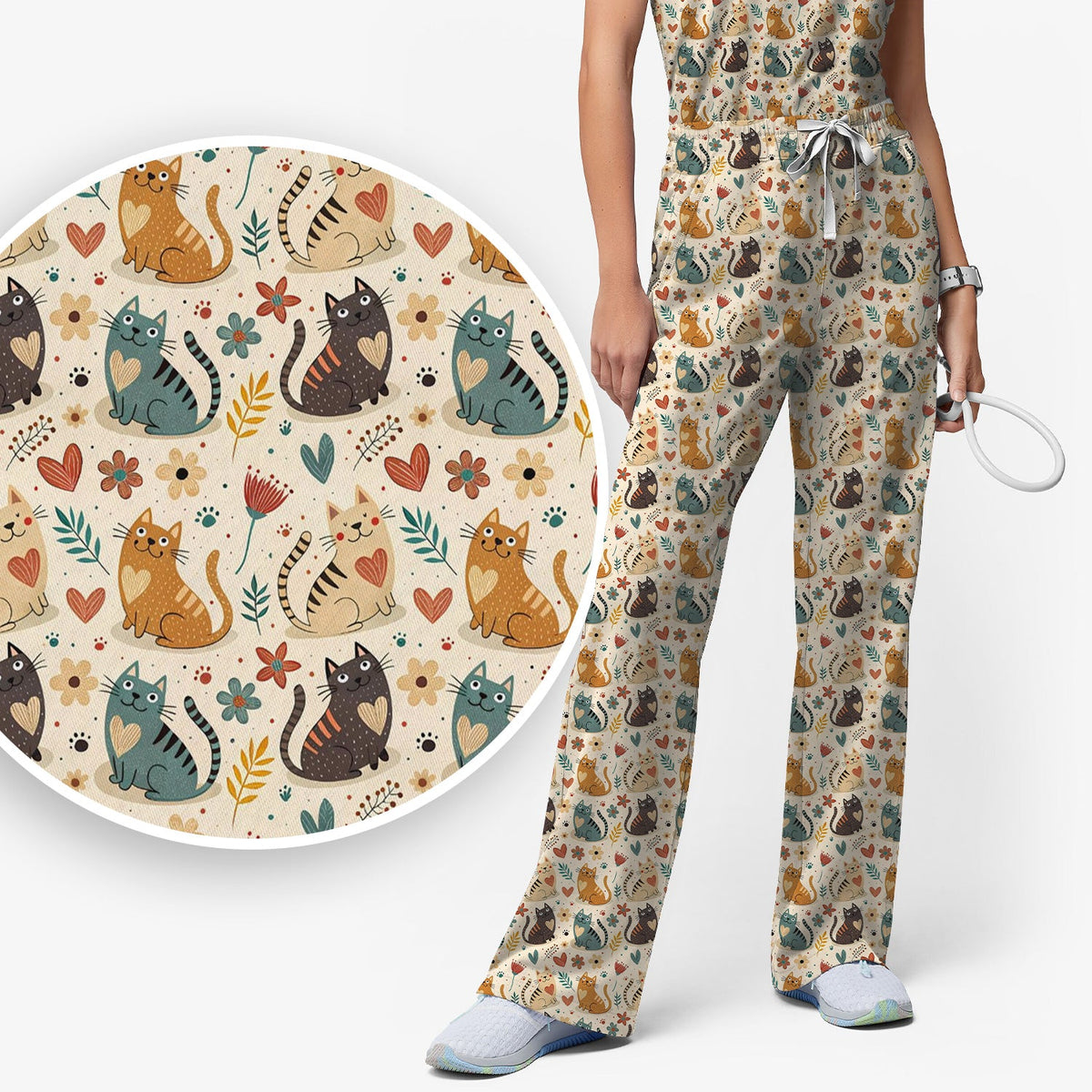 Kitty Floral Nurse Scrub Set