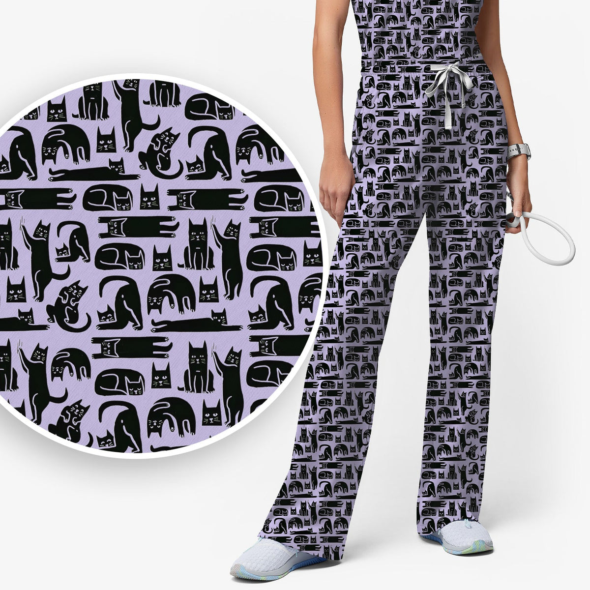 Funny Cat Poses Nurse Scrub Set