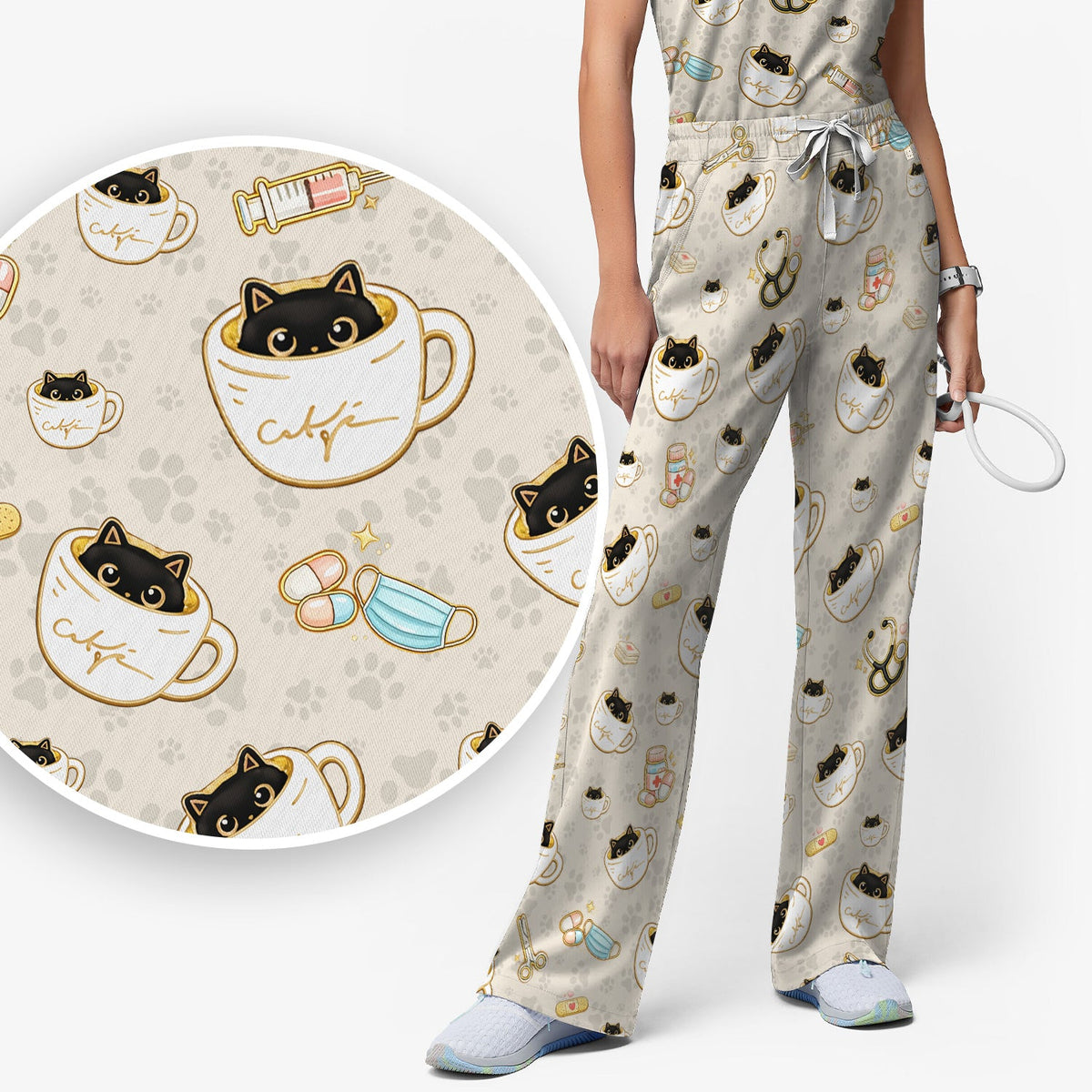 Coffee Cat Nurse Scrub Set