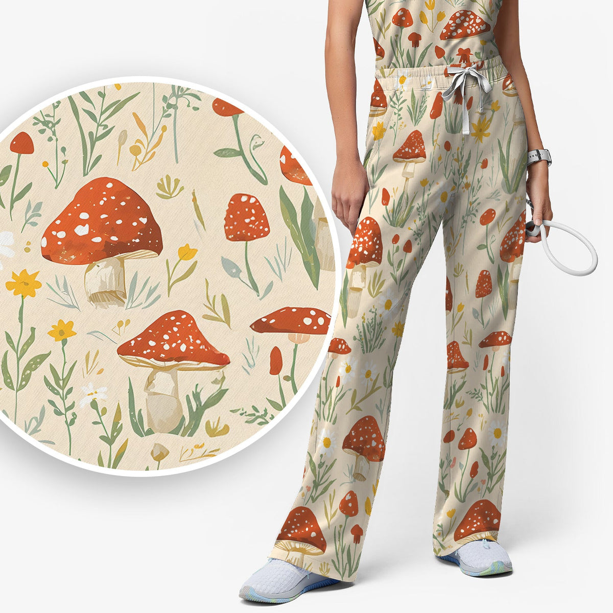 Mushroom Wildflower Nurse Scrub Set