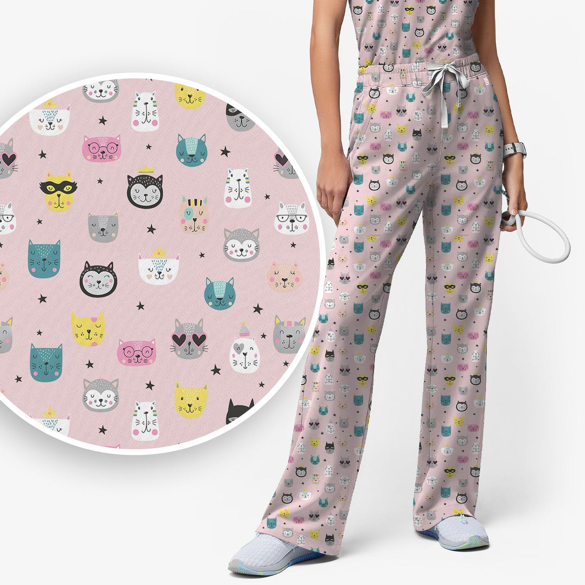 Colorful Kitty Nurse Scrub Set