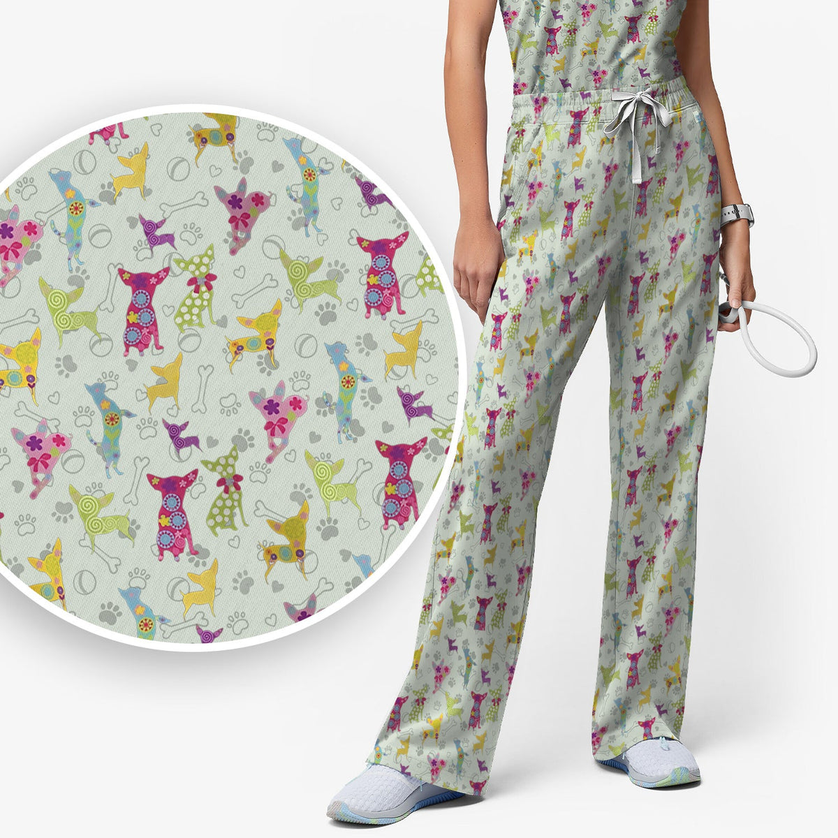 Colorful Playful Dog Nurse Scrub Set