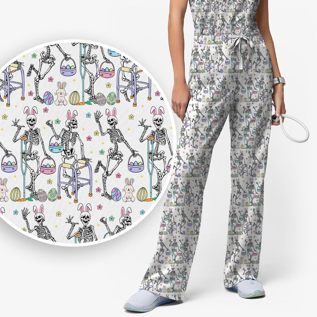 Fun Skeleton Bunny Nurse Scrub Set - Easter Gift