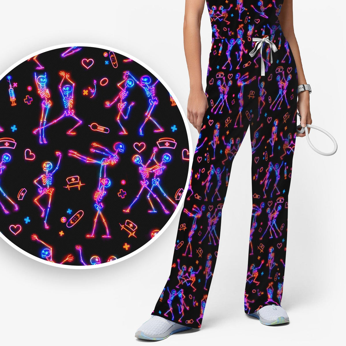 Neon Dancing Skeleton Nurse Scrub Set