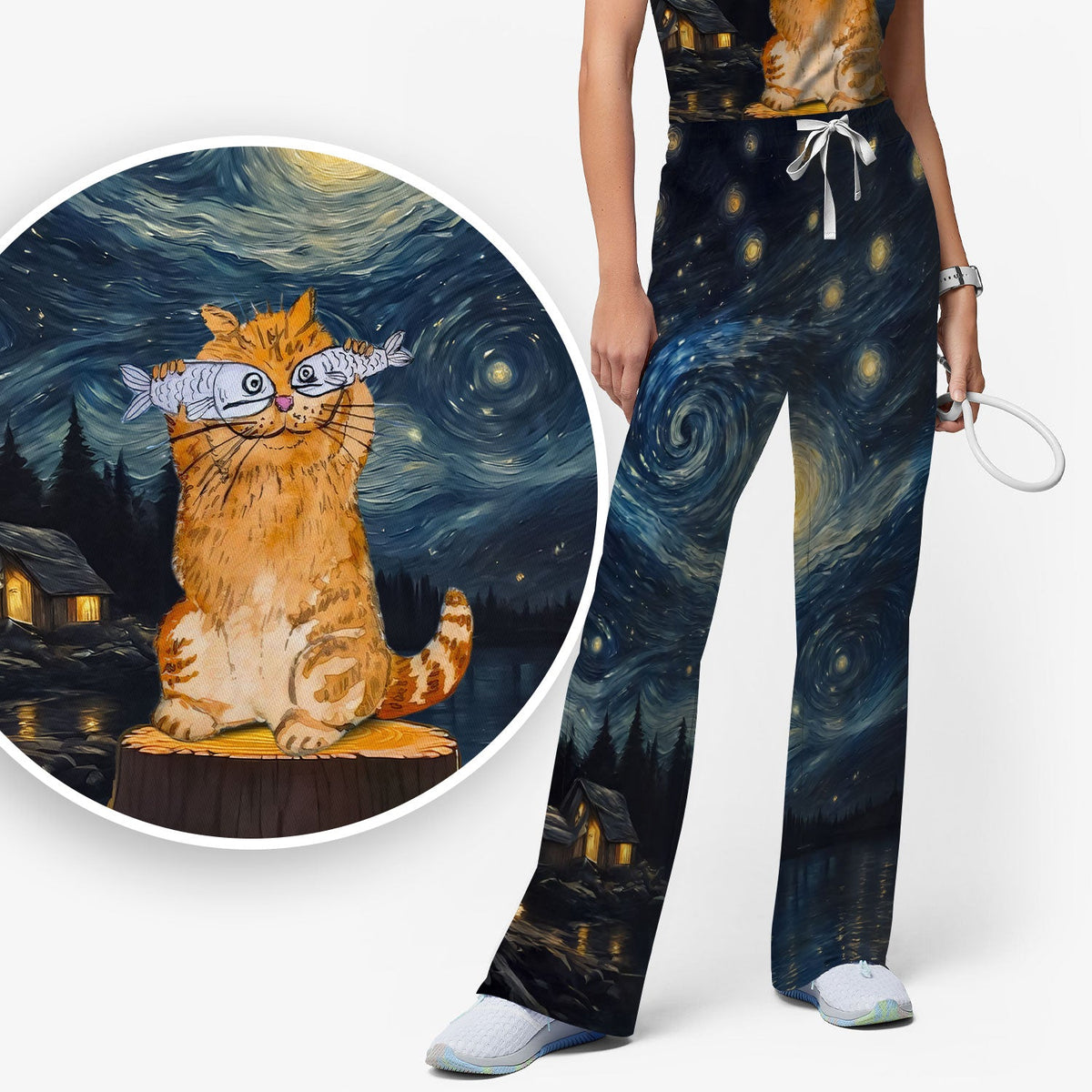 Cat Starry Night Sky Nurse Scrub Set