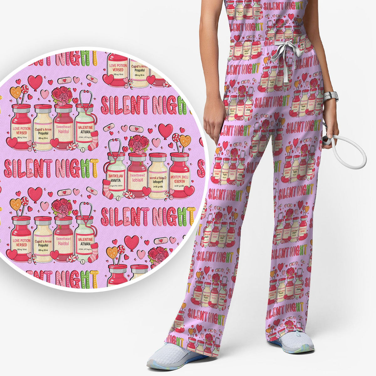 Valentine Silent Night Love Nurse Scrub Set