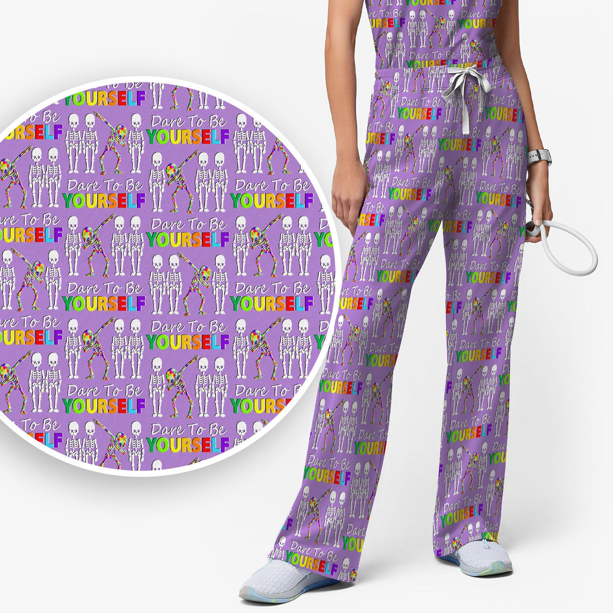 Rainbow Skeleton Dare To Be Yourself Nurse Scrub Set