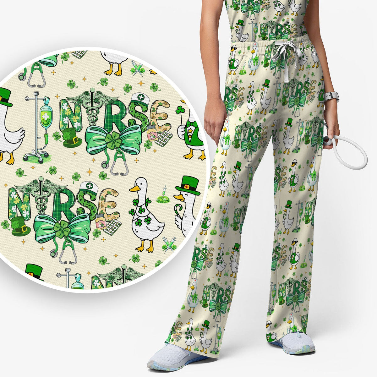 Shamrock Goose Nurse Scrub Set - St Patricks Day Gift