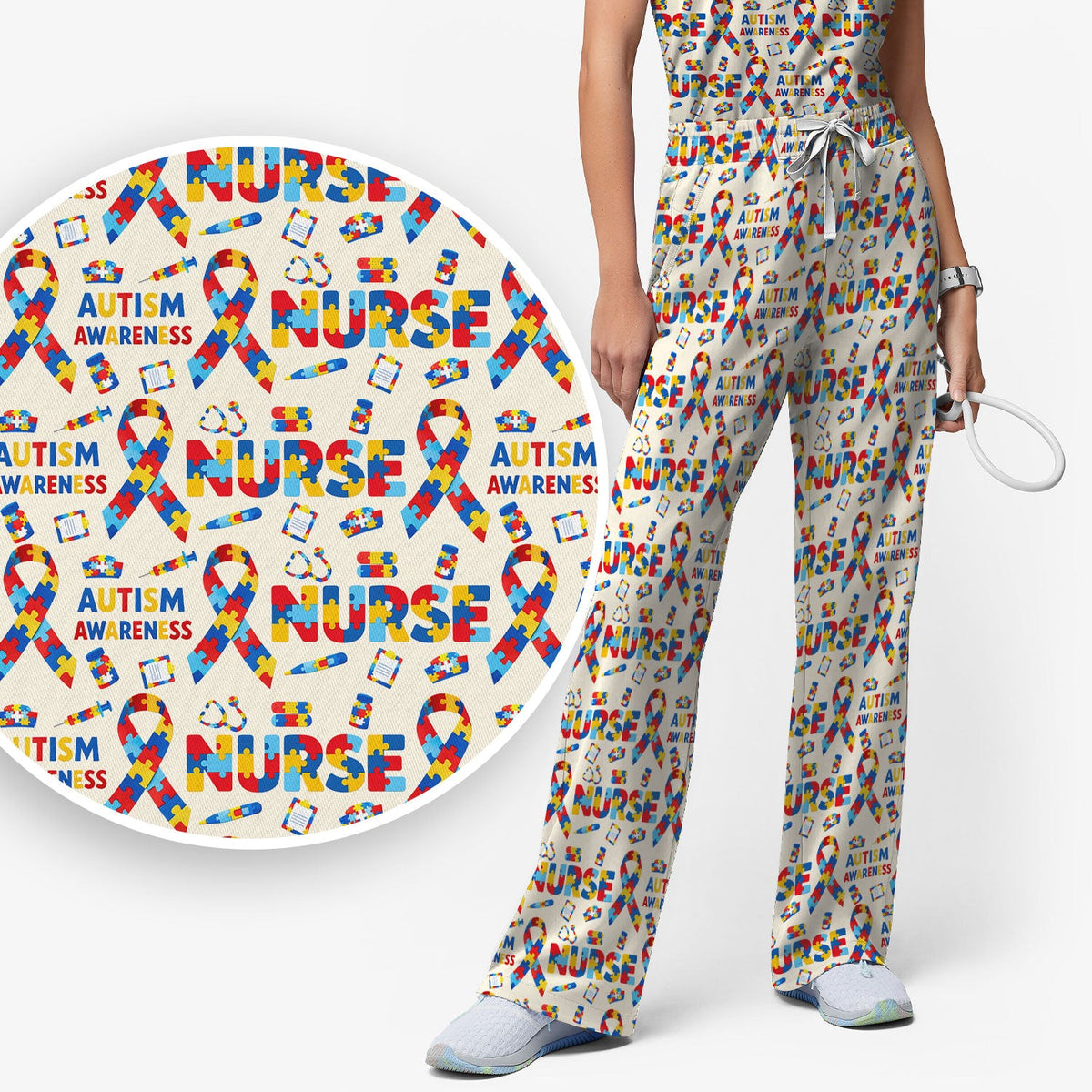 Autism Awareness Puzzle Ribbon Nurse Scrub Set