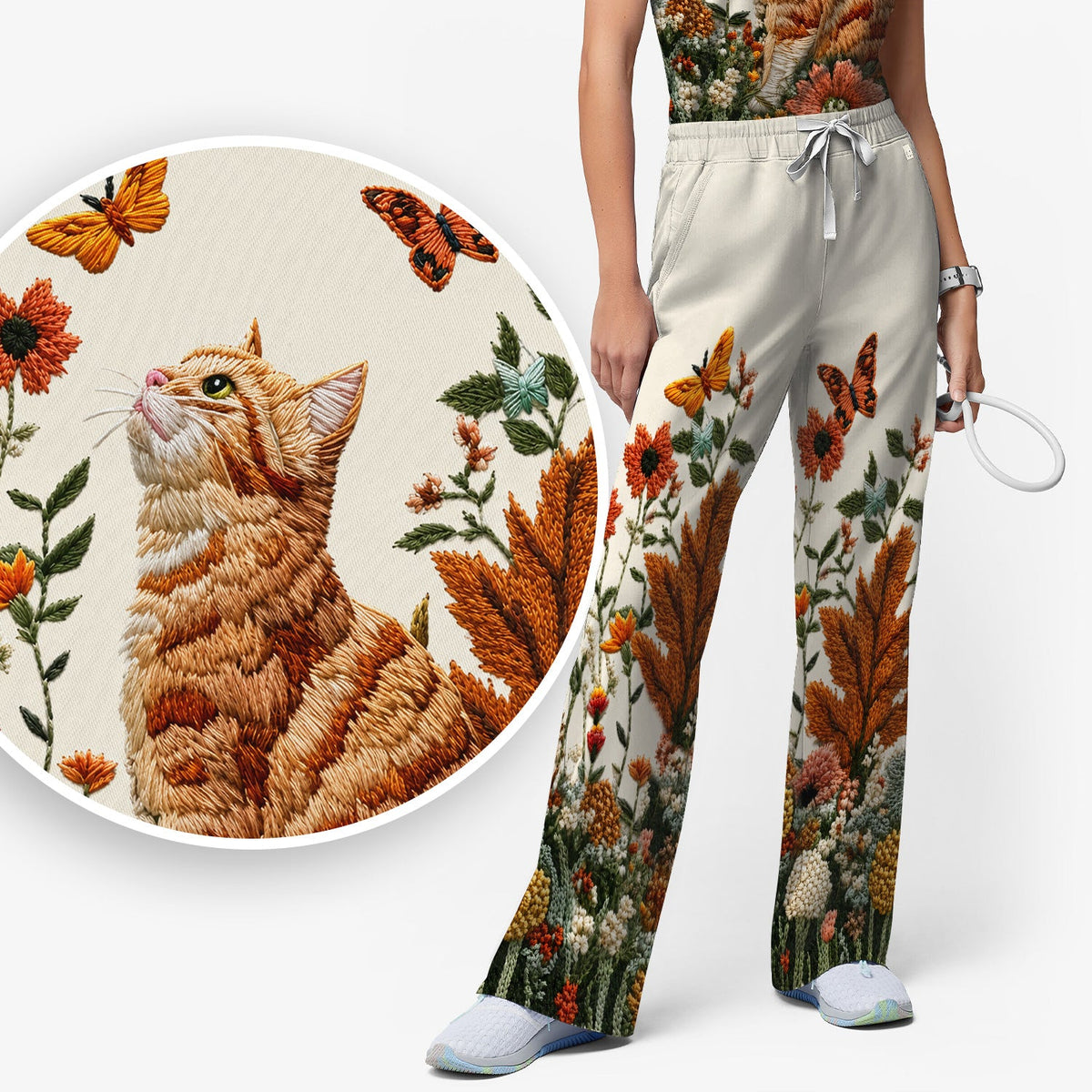 Orange Cat Wildflower Nurse Scrub Set