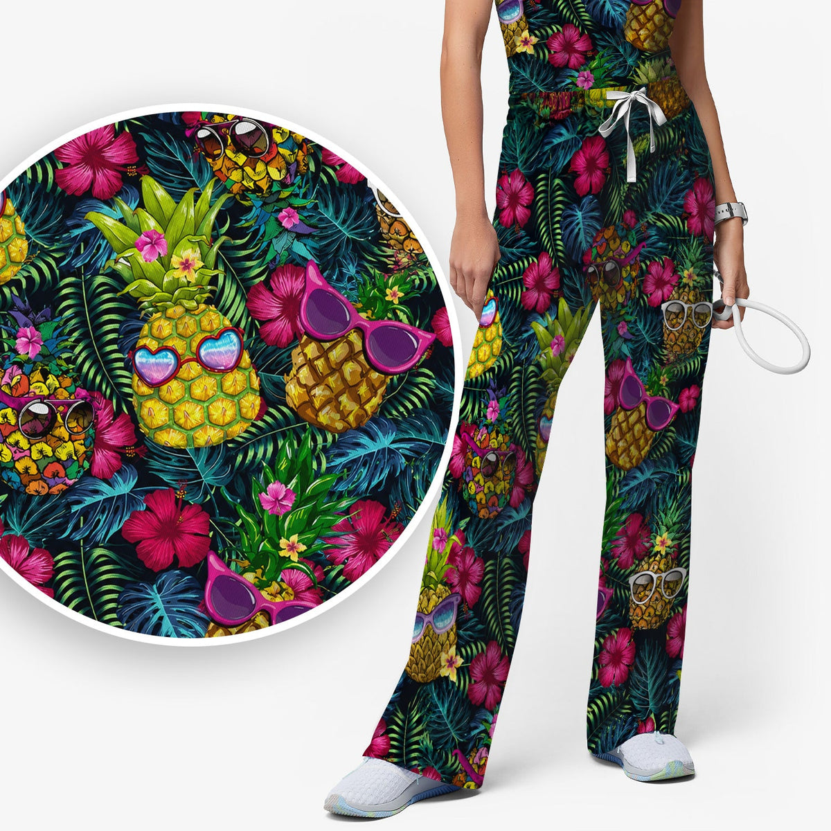 Tropical Pineapple Sunglasses Nurse Scrub Set